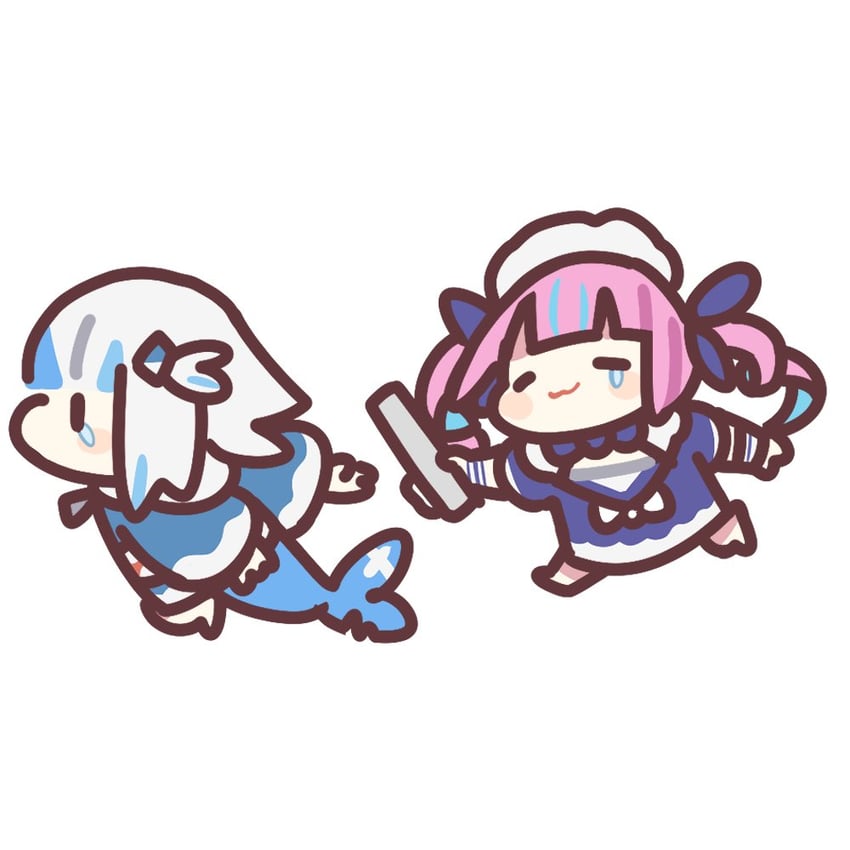 gawr gura and minato aqua (hololive and 1 more) drawn by takeru_(hashiru11275)