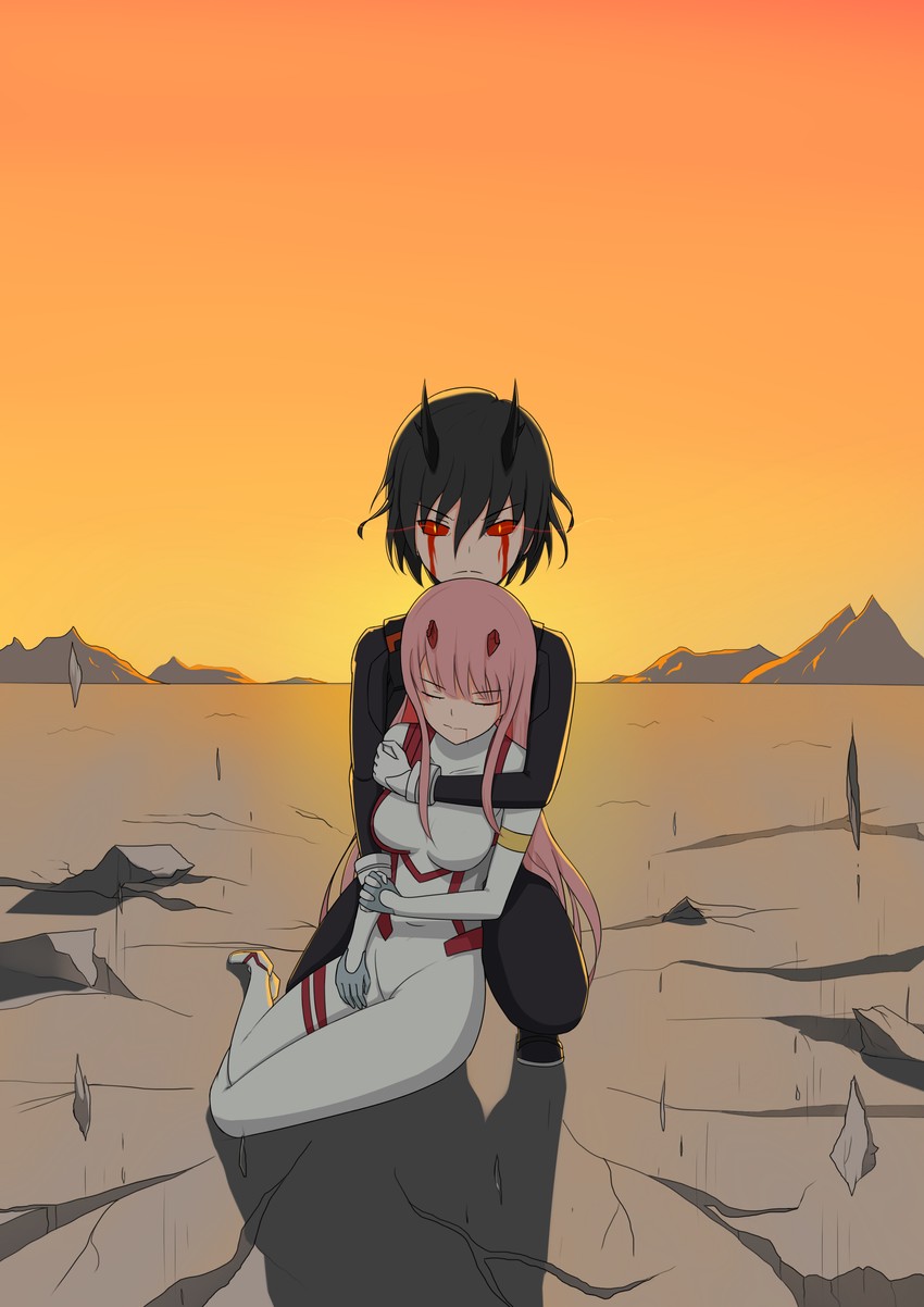 zero two and hiro (darling in the franxx) drawn by lq-17