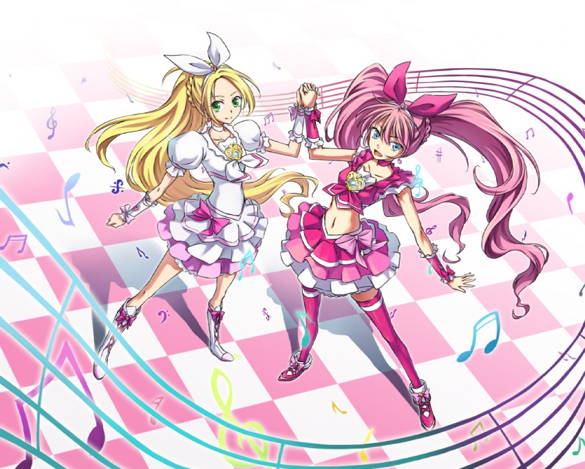 houjou hibiki, minamino kanade, cure melody, and cure rhythm (precure and 1 more) drawn by luko