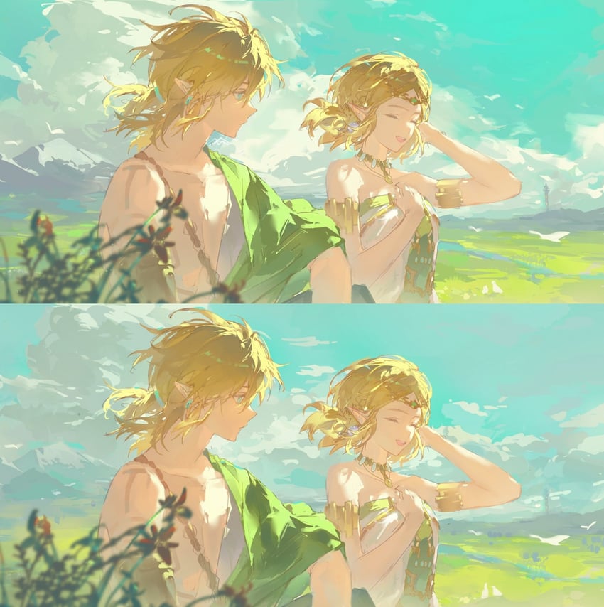 link and princess zelda (the legend of zelda) drawn by bolooofan