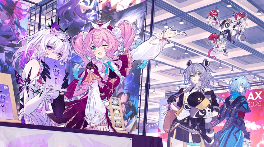 trailblazer, stelle, anaxa, cipher, tribbie, and 3 more (honkai and 1 more) drawn by mao_(expuella)