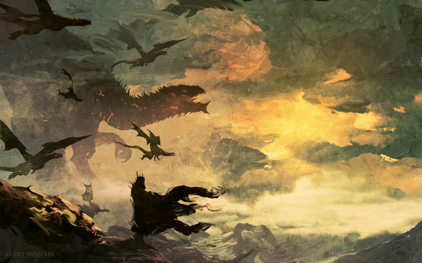 morgoth and ancalagon (tolkien's legendarium and 1 more) drawn by anato_finnstark