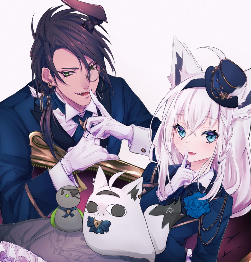 shirakami fubuki, aragami oga, and miteiru (hololive and 1 more) drawn by jinra_(mkzk_116)