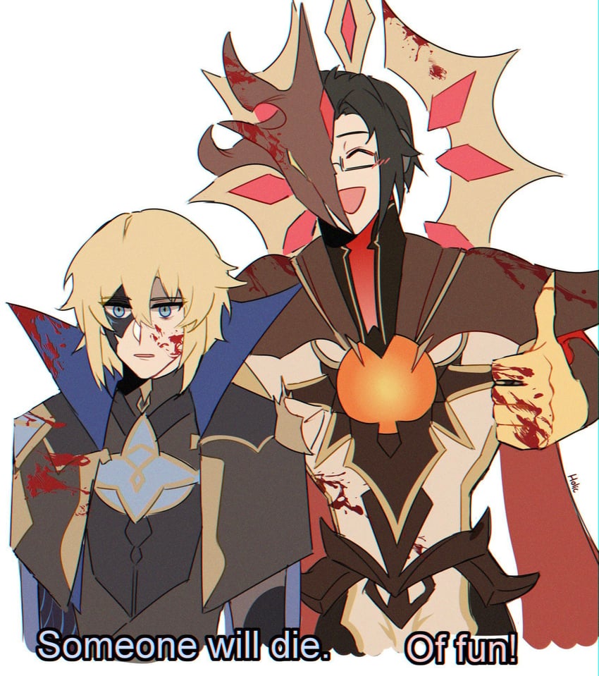 dainsleif, enjou, and abyss lector (genshin impact and 1 more) drawn by birdsofpasssage