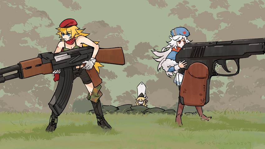 makarov, ak-47, and kolibri (girls' frontline) drawn by mush