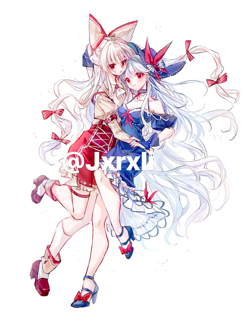fujiwara no mokou and kamishirasawa keine (touhou) drawn by 80isiiii