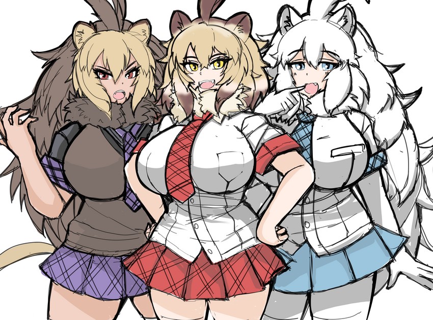 lion, white lion, and barbary lion (kemono friends) drawn by nanoder