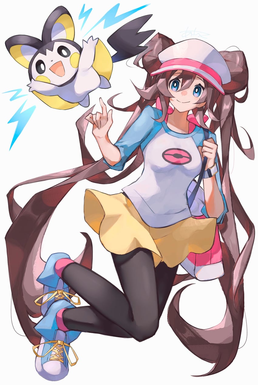 rosa and emolga (pokemon and 1 more) drawn by asatte_3z