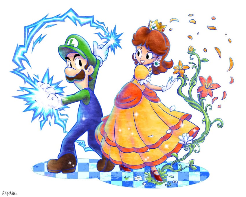 luigi and princess daisy (mario and 2 more) drawn by artykinasia