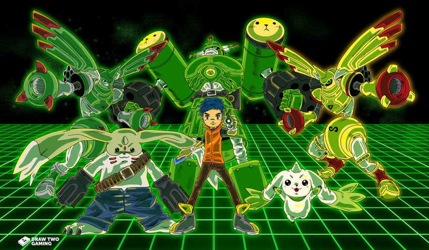 terriermon, lee jianliang, saintgalgomon, galgomon, and rapidmon (digimon and 1 more) drawn by staticfox64