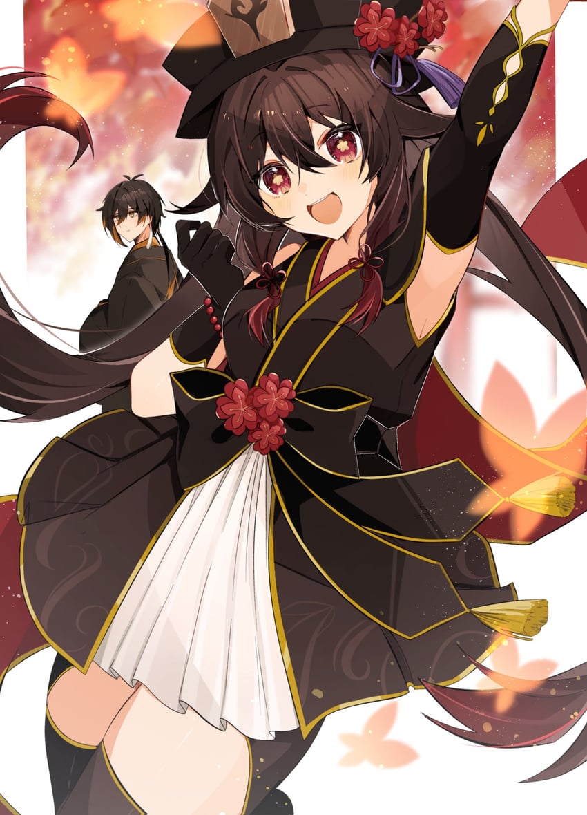 hu tao and zhongli (genshin impact) drawn by harebare_yurata