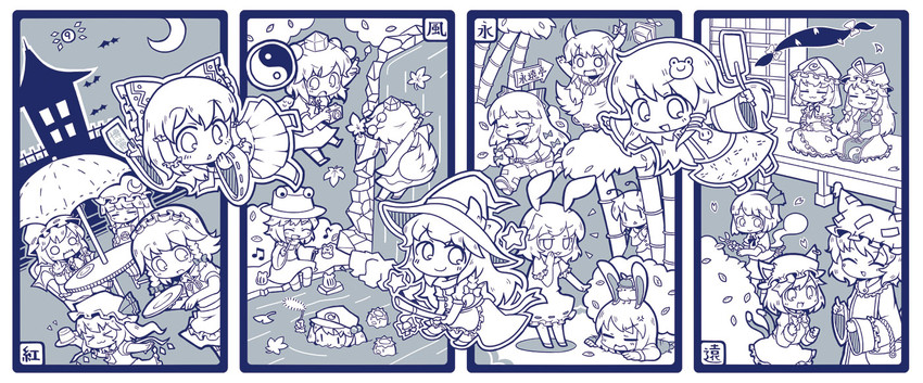 hakurei reimu, kirisame marisa, remilia scarlet, flandre scarlet, izayoi sakuya, and 19 more (touhou) drawn by yuasan