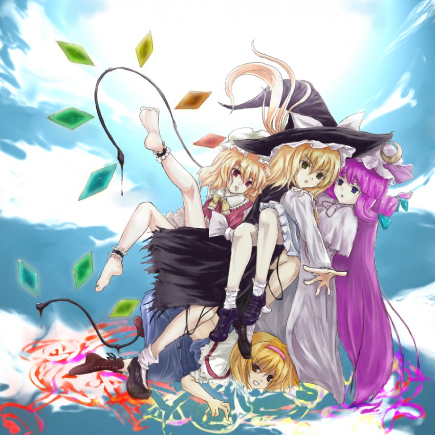 kirisame marisa, flandre scarlet, alice margatroid, and patchouli knowledge (touhou) drawn by kuku