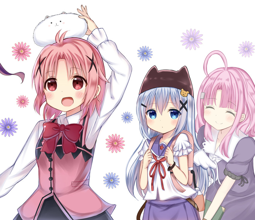 kafuu chino, tippy, takeya yuki, hoto mocha, sakura megumi, and 2 more (gochuumon wa usagi desu ka? and 2 more) drawn by mizukoshi_(marumi)