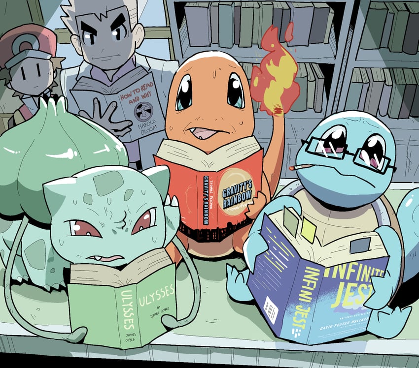 red, bulbasaur, squirtle, charmander, and professor oak (pokemon and 4 more) drawn by psicochurroz