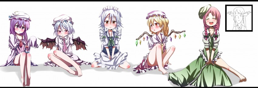 remilia scarlet, flandre scarlet, izayoi sakuya, patchouli knowledge, hong meiling, and 1 more (touhou) drawn by ryouma_(galley)