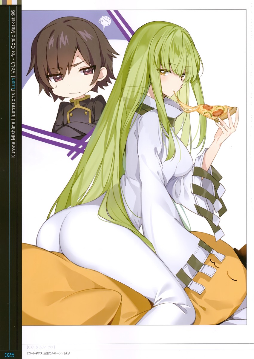 c.c., lelouch vi britannia, and cheese-kun (code geass) drawn by mishima_kurone
