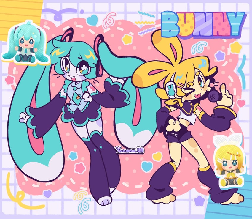 hatsune miku and kagamine rin (vocaloid) drawn by yanana_ua