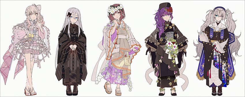 hatsune miku, asahina mafuyu, shinonome ena, akiyama mizuki, yoisaki kanade, and 1 more (vocaloid and 1 more) drawn by hakusai_(tiahszld)
