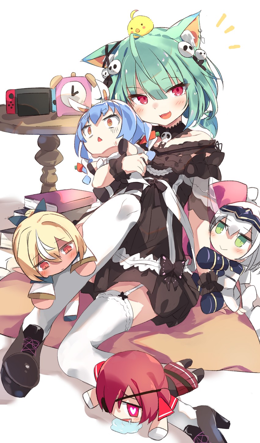 houshou marine, usada pekora, shirogane noel, uruha rushia, shiranui flare, and 1 more (hololive) drawn by toshizou_(0714)