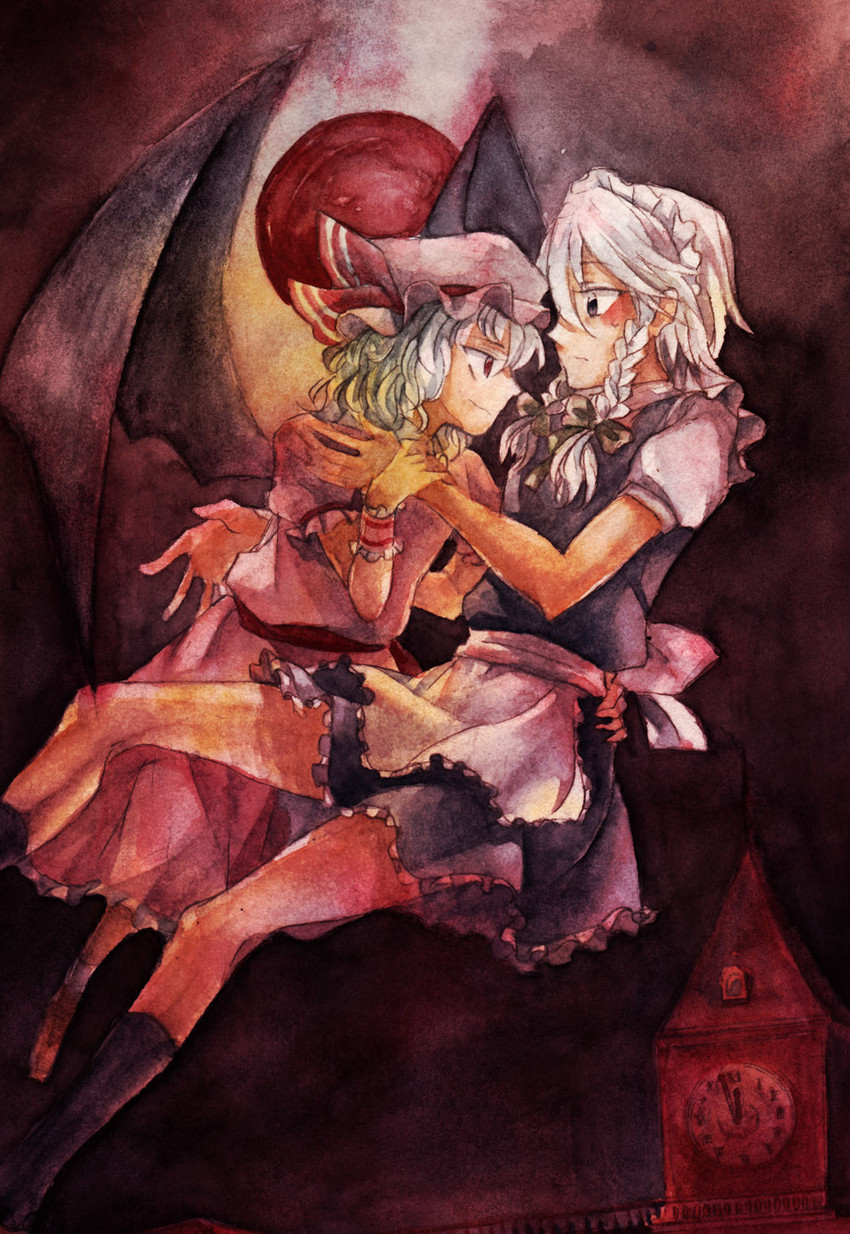 remilia scarlet and izayoi sakuya (touhou) drawn by abemi_(abumisan)