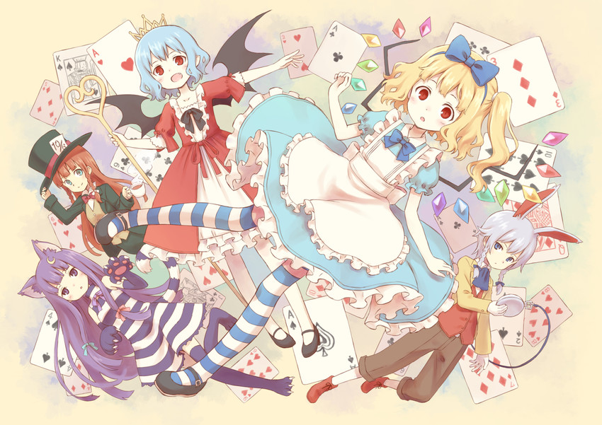 remilia scarlet, flandre scarlet, izayoi sakuya, patchouli knowledge, hong meiling, and 4 more (touhou and 1 more) drawn by 104_(luins104)