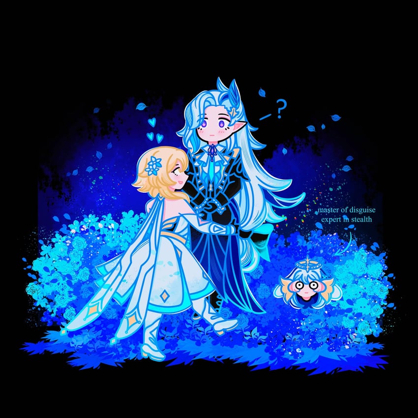 lumine, paimon, and neuvillette (genshin impact) drawn by arctic_foxy
