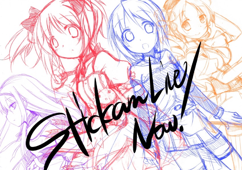 akemi homura, kaname madoka, miki sayaka, tomoe mami, and kyubey (mahou shoujo madoka magica) drawn by oruto_(ort+)