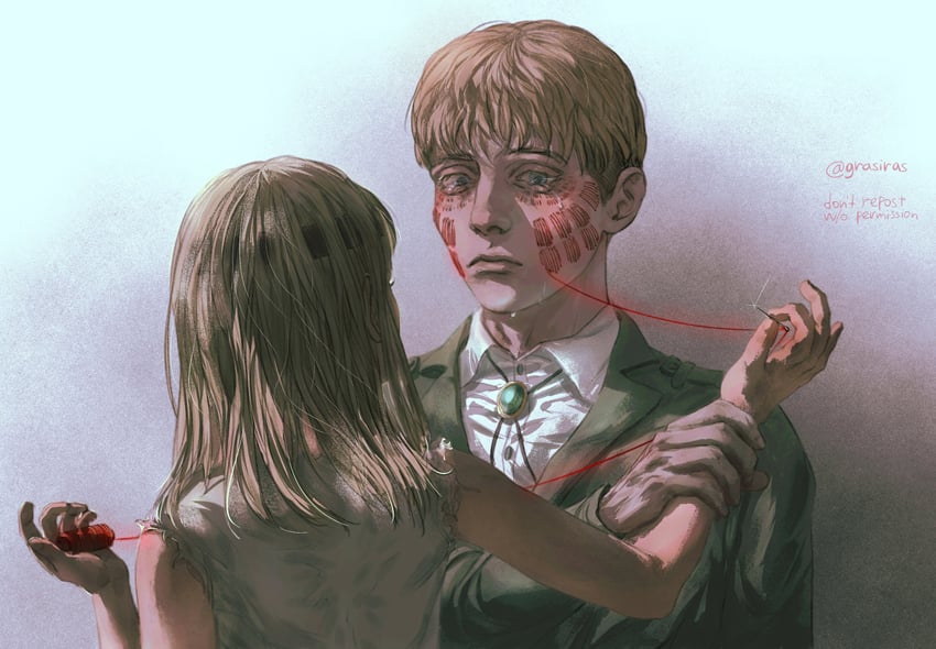 armin arlert and ymir fritz (shingeki no kyojin) drawn by perok_(grasiras)