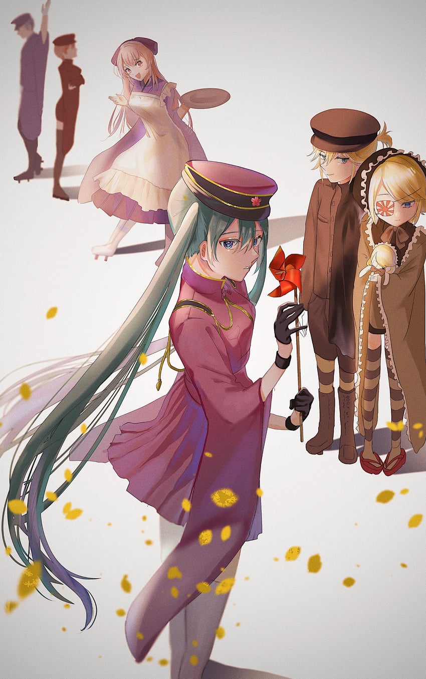 hatsune miku, kagamine rin, kagamine len, megurine luka, meiko, and 1 more (vocaloid and 1 more) drawn by koyari_(koyari)