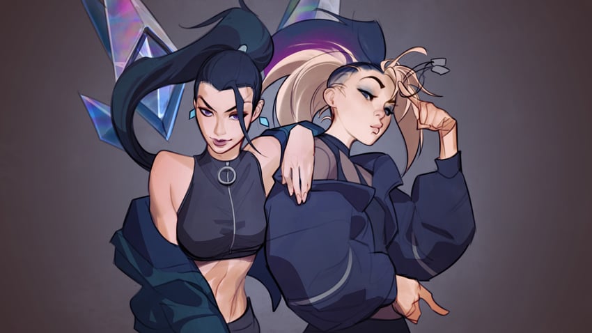 akali, kai'sa, k/da all out akali, k/da all out kai'sa, the baddest akali, and 1 more (league of legends) drawn by mshen