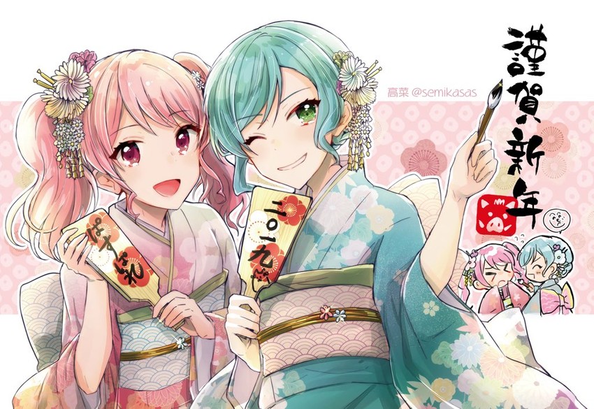 hikawa hina and maruyama aya (bang dream!) drawn by semikaskas