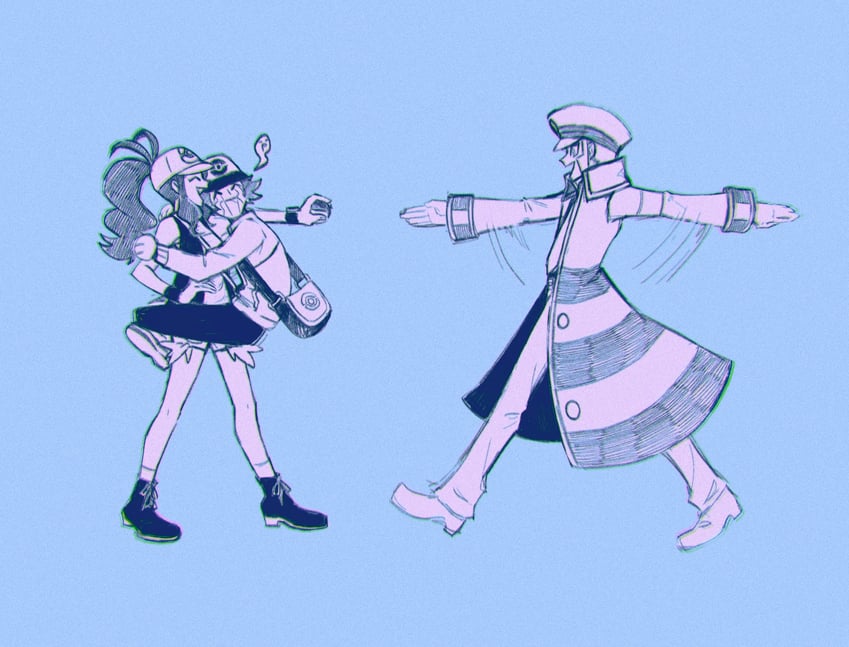 hilda, hilbert, and emmet (pokemon and 1 more) drawn by submashell