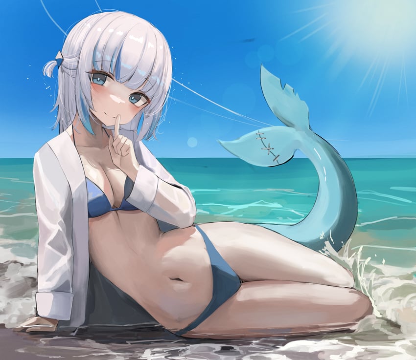 gawr gura (hololive and 1 more) drawn by moji_(m_0j_4)