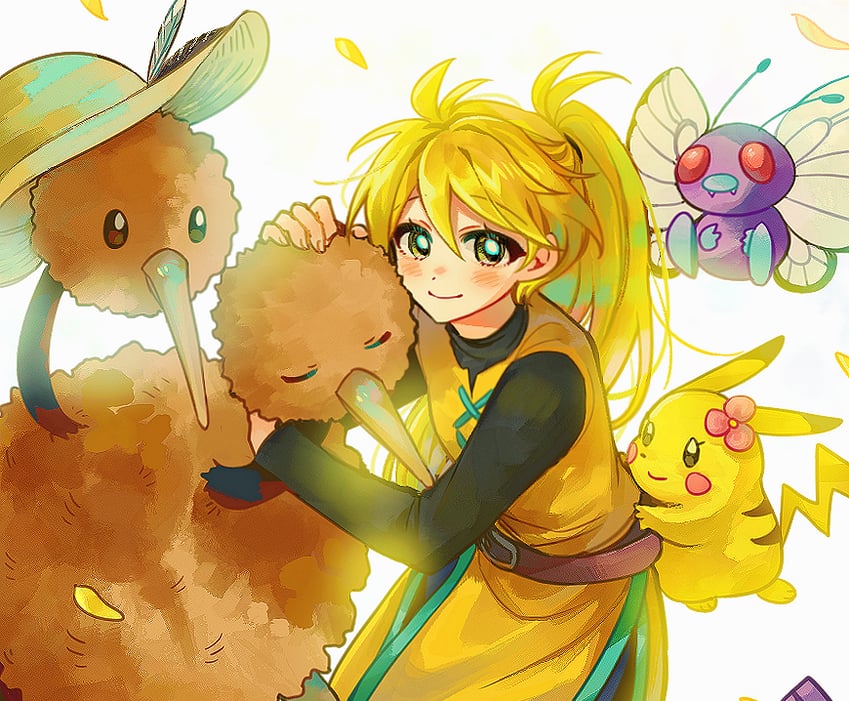 pikachu, yellow, butterfree, doduo, and chuchu (pokemon and 1 more) drawn by kong_(6ki3ki)