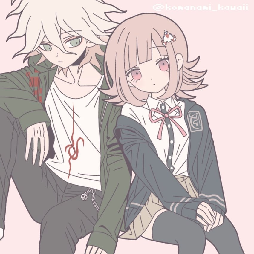 nanami chiaki and komaeda nagito (danganronpa and 2 more) drawn by komanami_kawaii
