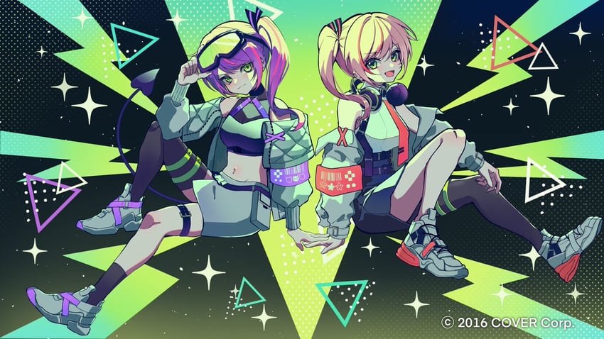 tokoyami towa and momosuzu nene (hololive and 1 more) drawn by haru4aki