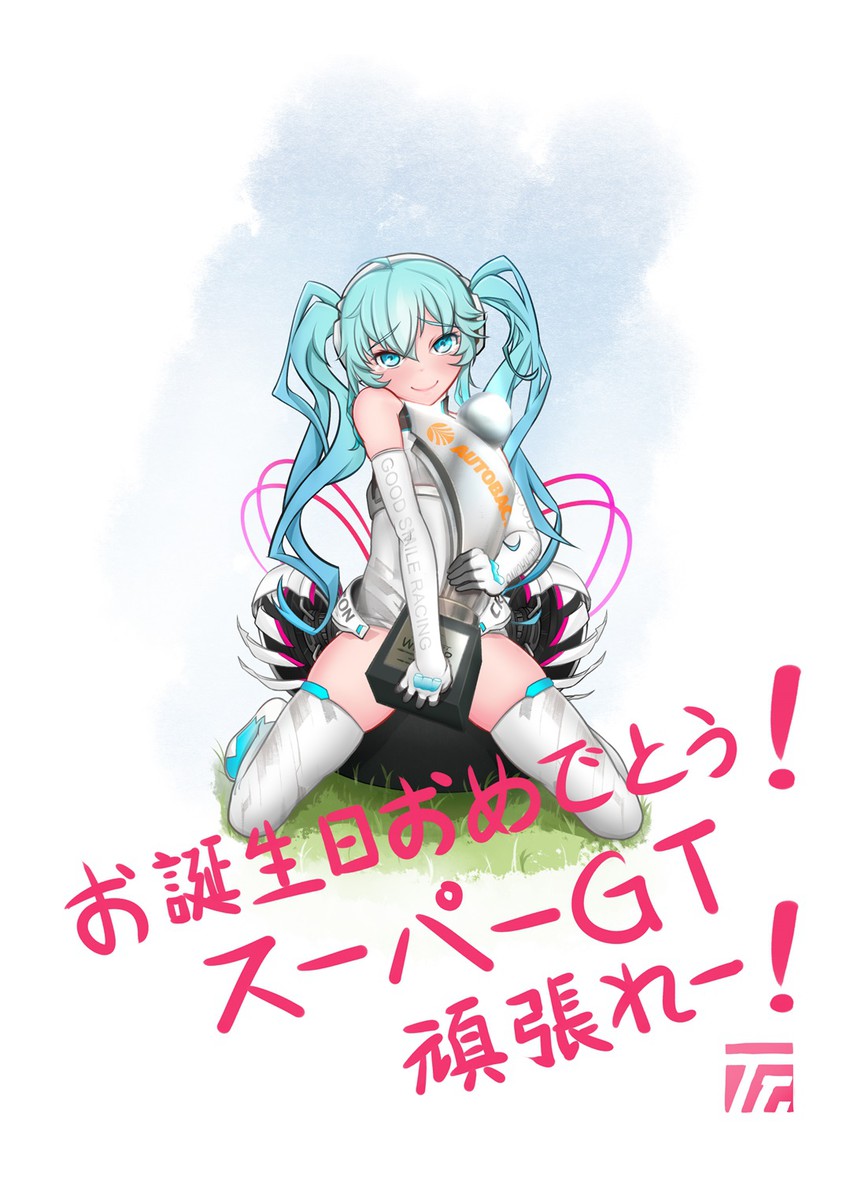 hatsune miku and racing miku (vocaloid and 2 more) drawn by trflame