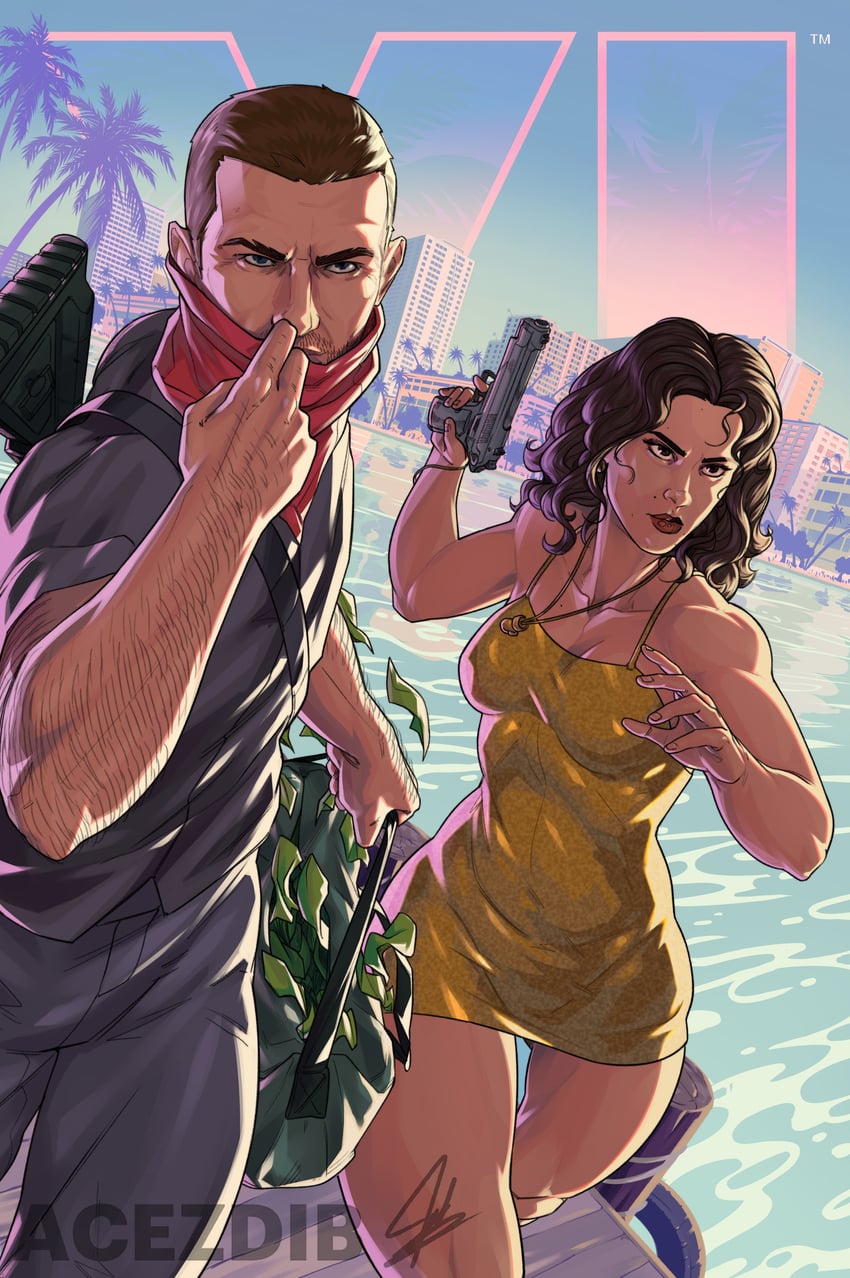lucia caminos and jason duval (grand theft auto and 1 more) drawn by acezdib