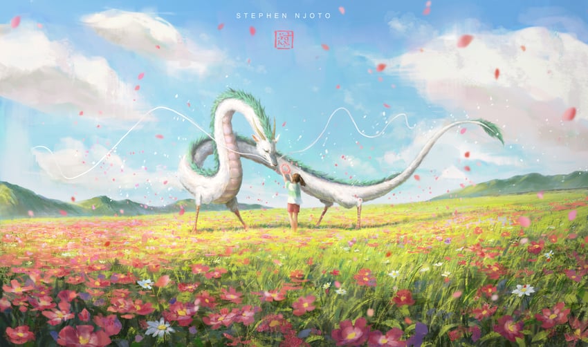 ogino chihiro and haku (sen to chihiro no kamikakushi) drawn by stephen_njoto
