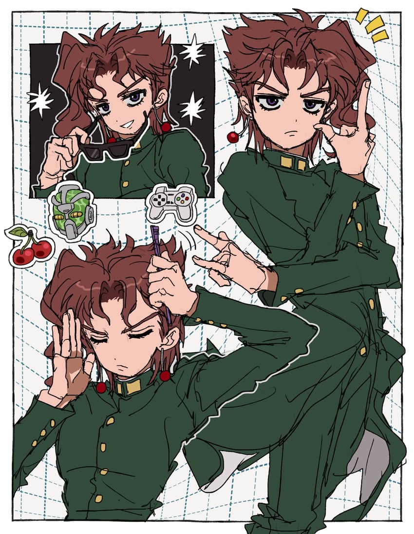 kakyoin noriaki and hierophant green (jojo no kimyou na bouken and 1 more) drawn by fu_r_y