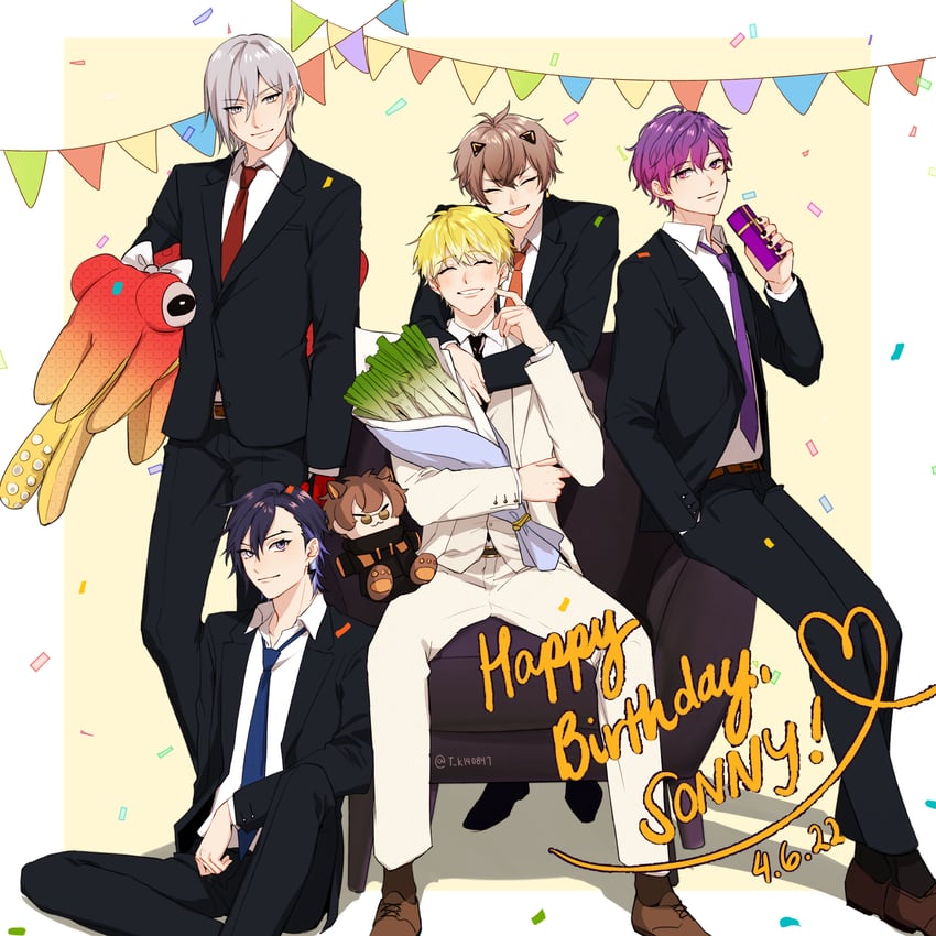 sonny brisko, alban knox, uki violeta, fulgur ovid, and yugo asuma (nijisanji and 1 more) drawn by tecchi_kun