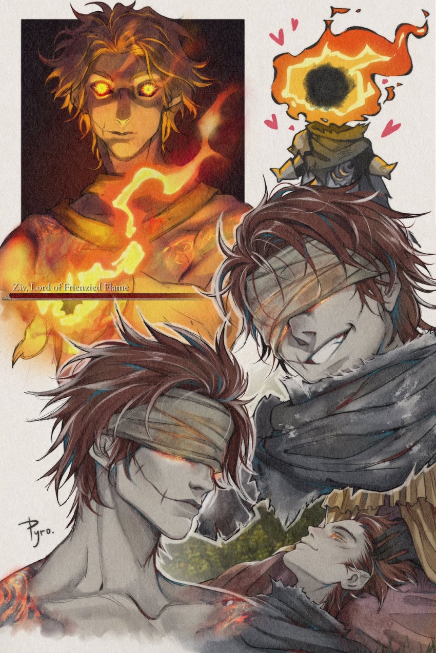 tarnished, lord of the frenzied flame, and finger maiden hyetta (elden ring) drawn by pyro_cri