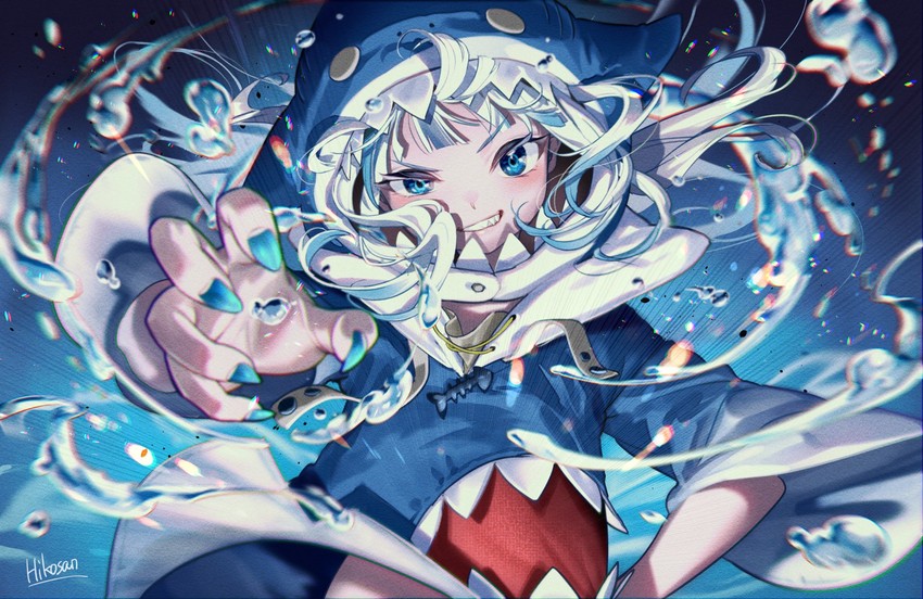 gawr gura (hololive and 1 more) drawn by hikosan