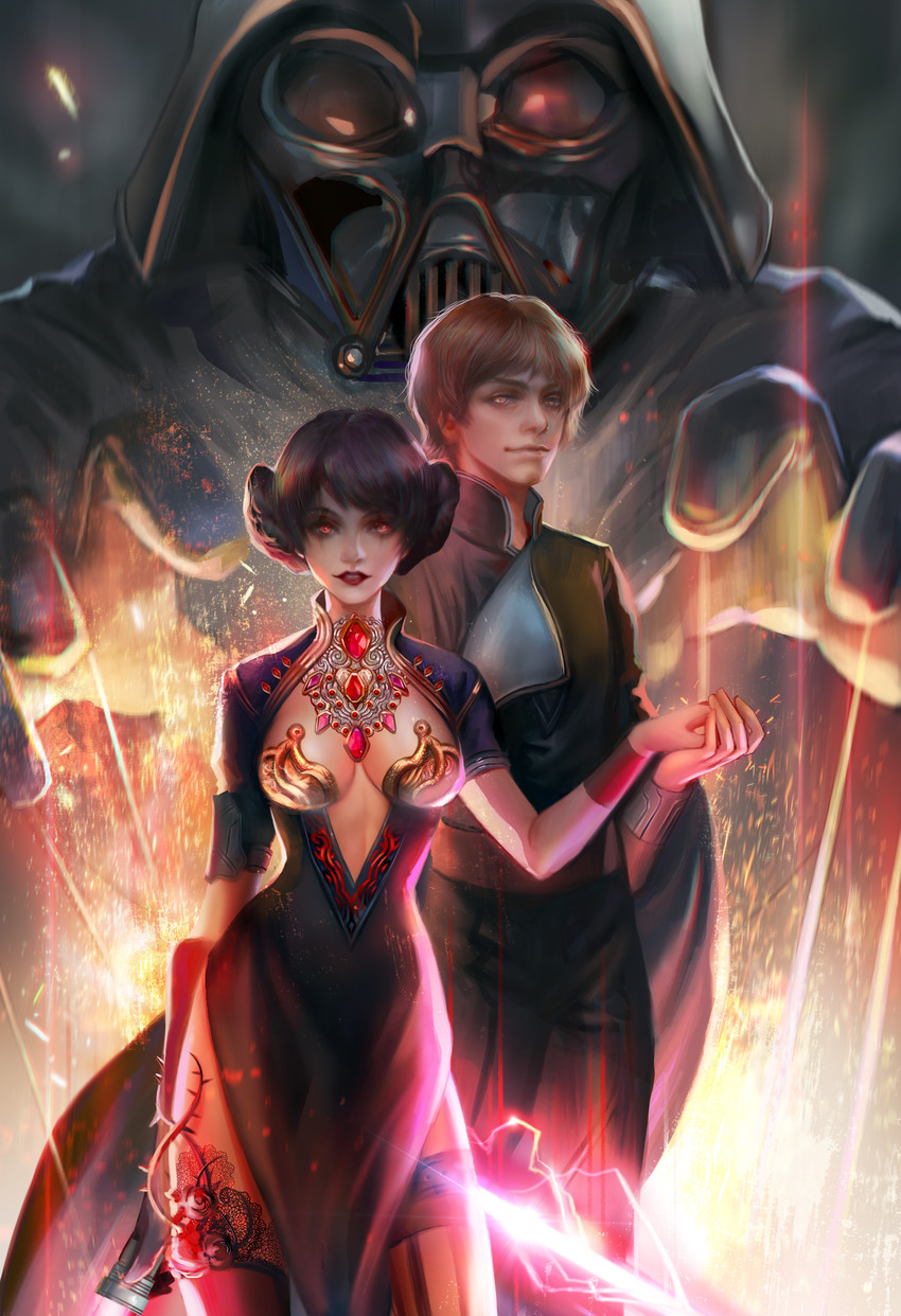 darth vader, princess leia, and luke skywalker (star wars) drawn by fan_yang_(jiuge)
