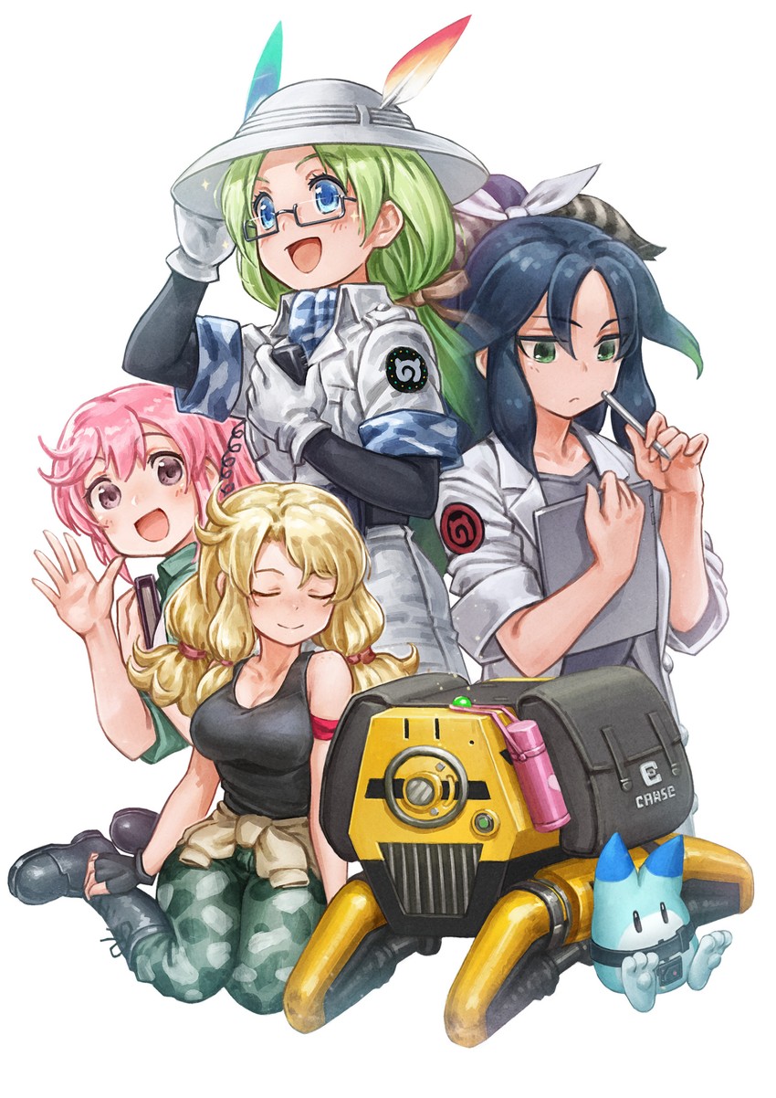 lucky beast, mirai, nana, kako, calenda, and 1 more (kemono friends and 1 more) drawn by oyu_udon