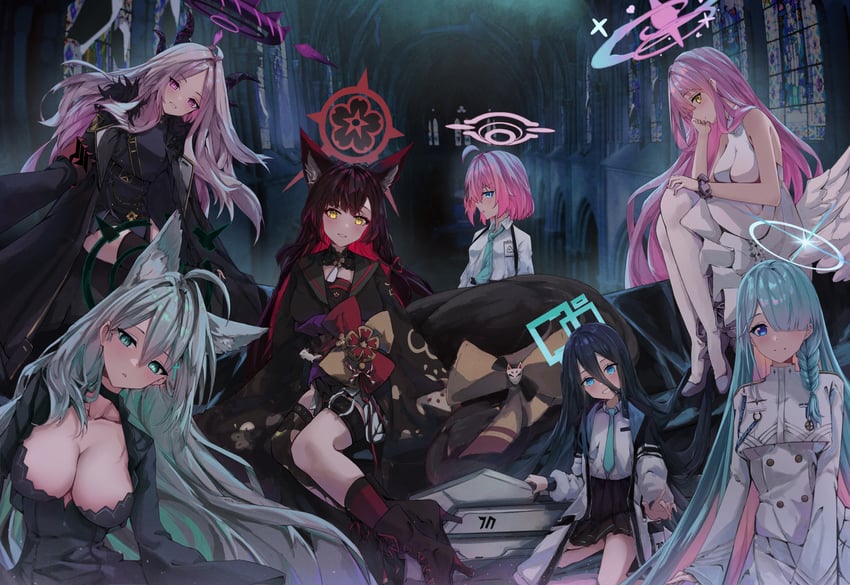 hina, shiroko, hoshino, mika, aris, and 3 more (blue archive) drawn by kuroroui