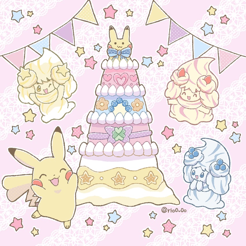 pikachu, alcremie, and gigantamax alcremie (pokemon) drawn by rio_(rio0v0o)