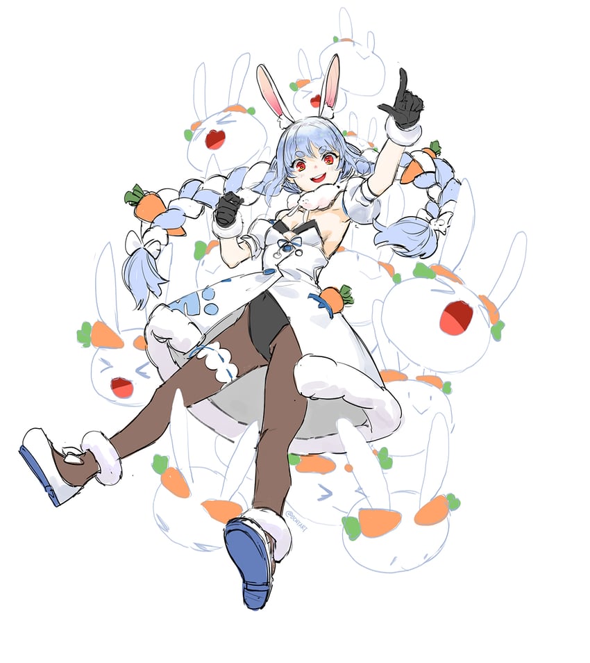 usada pekora, don-chan, and pekomon (hololive) drawn by b.c.n.y.