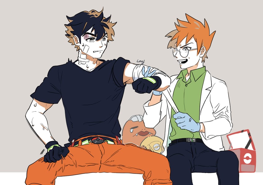 red, blue oak, and charmander (pokemon and 1 more) drawn by boba_msize